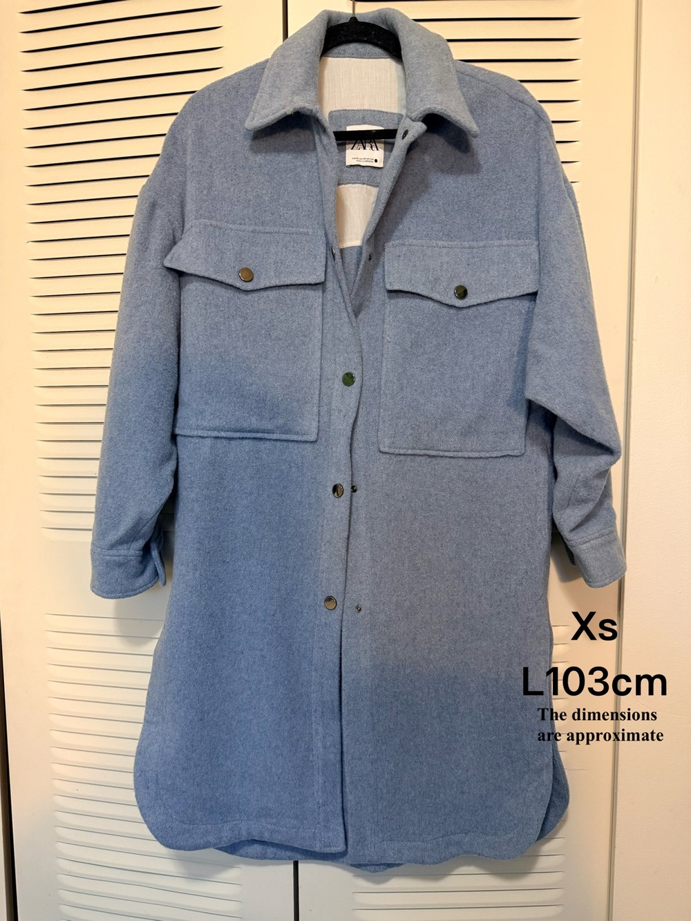 Zara Light Blue Oversized Wool-Blend Trench Shacket